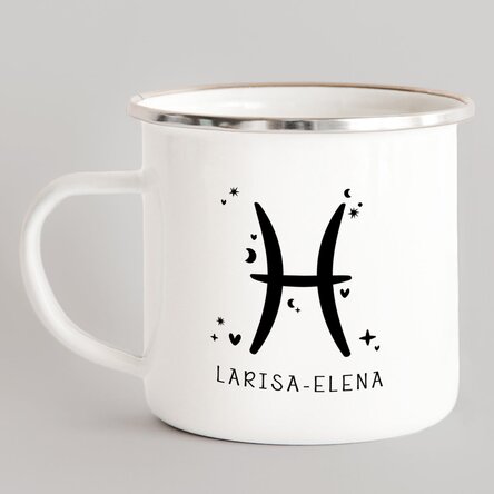 Cană metalică emailată personalizată cu mesaj - Zodia Pești