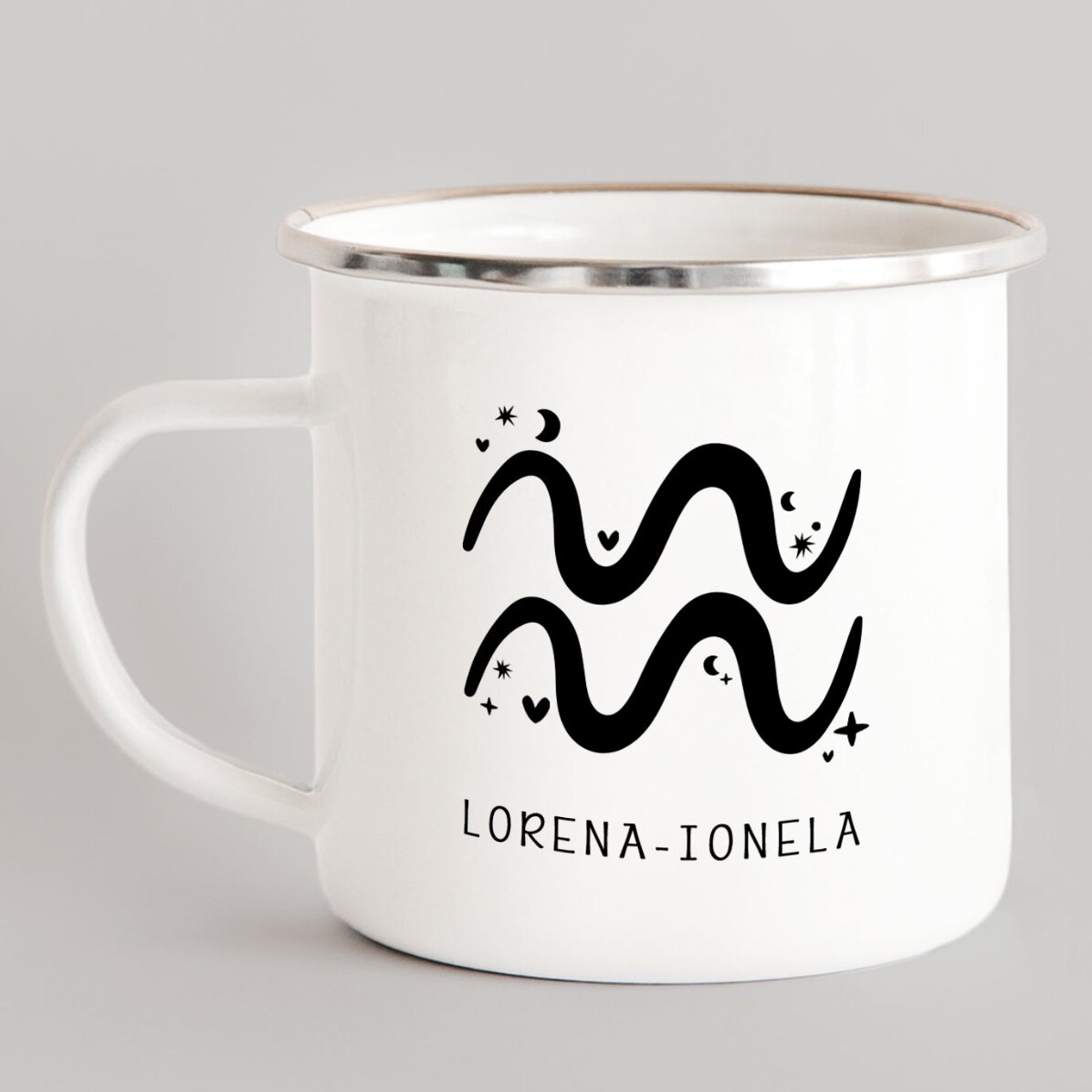 Cană metalică emailată personalizată cu mesaj - Zodia Vărsător