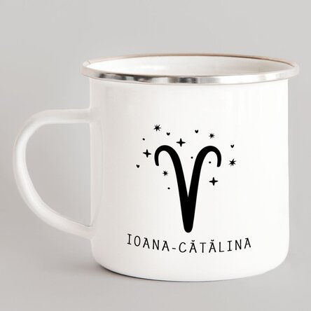 Cană metalică emailată personalizată cu mesaj - Zodie