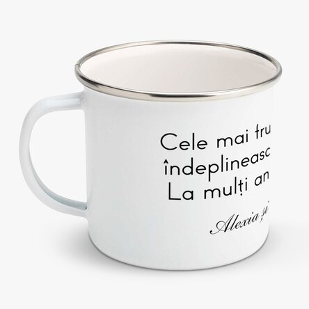 Personalised enamel mug with a message