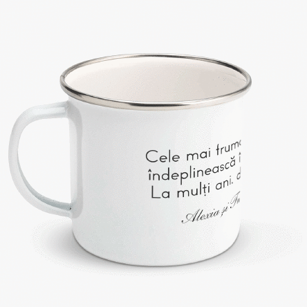 Personalised enamel mug with a message