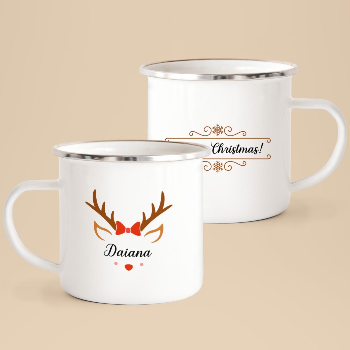 Cană metalică emailată personalizată cu nume - Ren