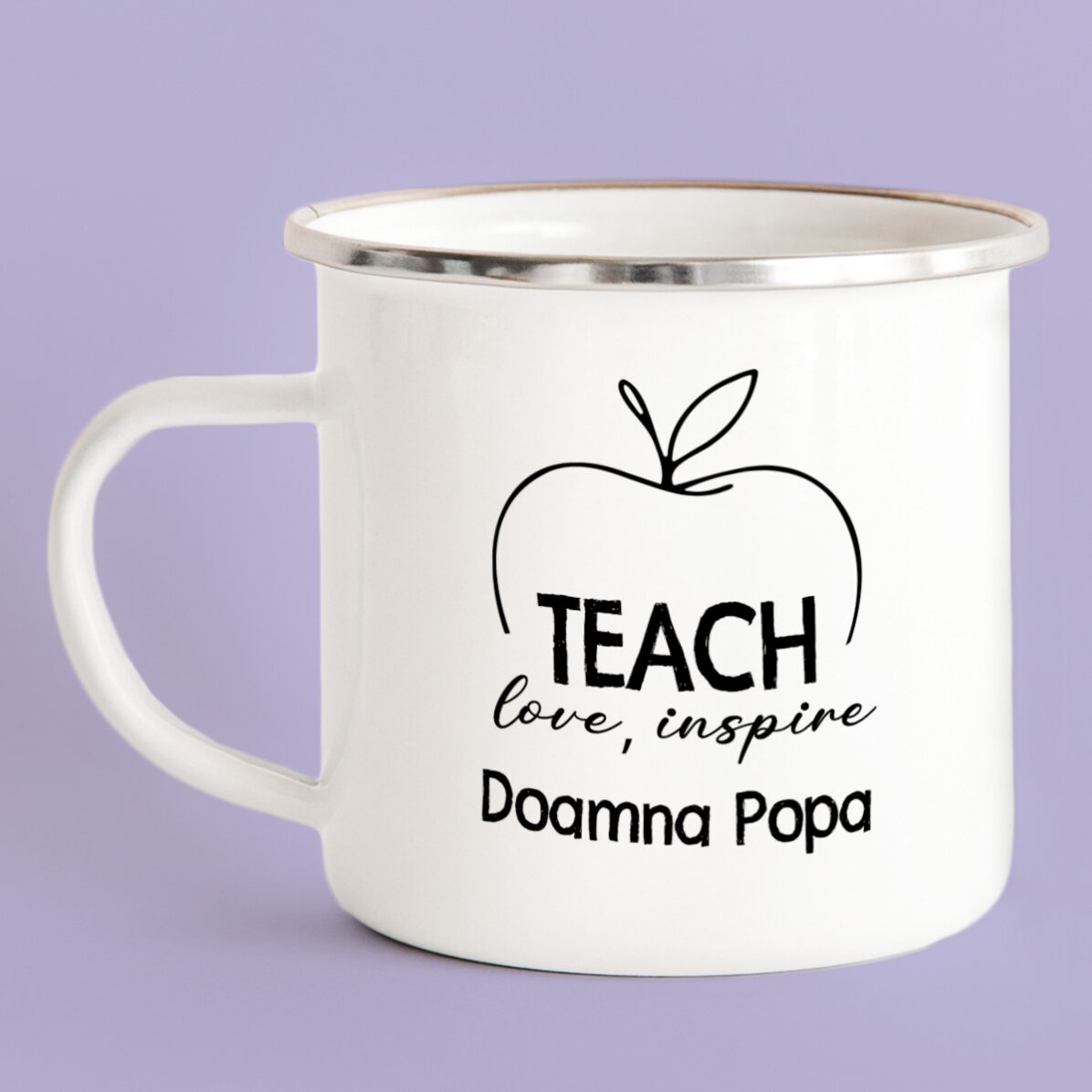 Cană metalică emailată personalizată cu nume - Teach