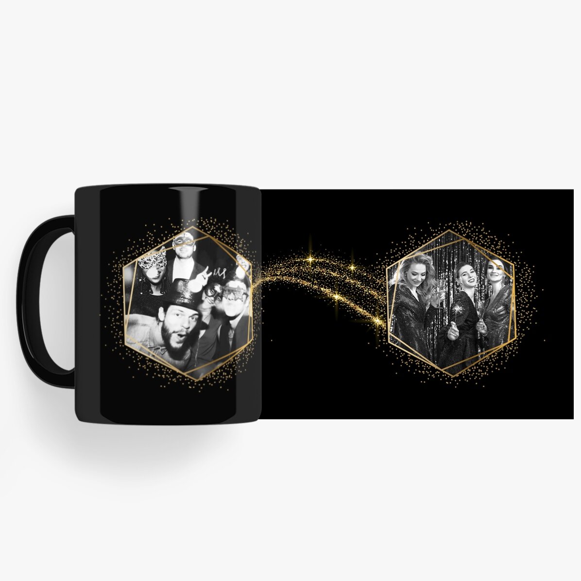 Cană neagră personalizată cu 2 poze