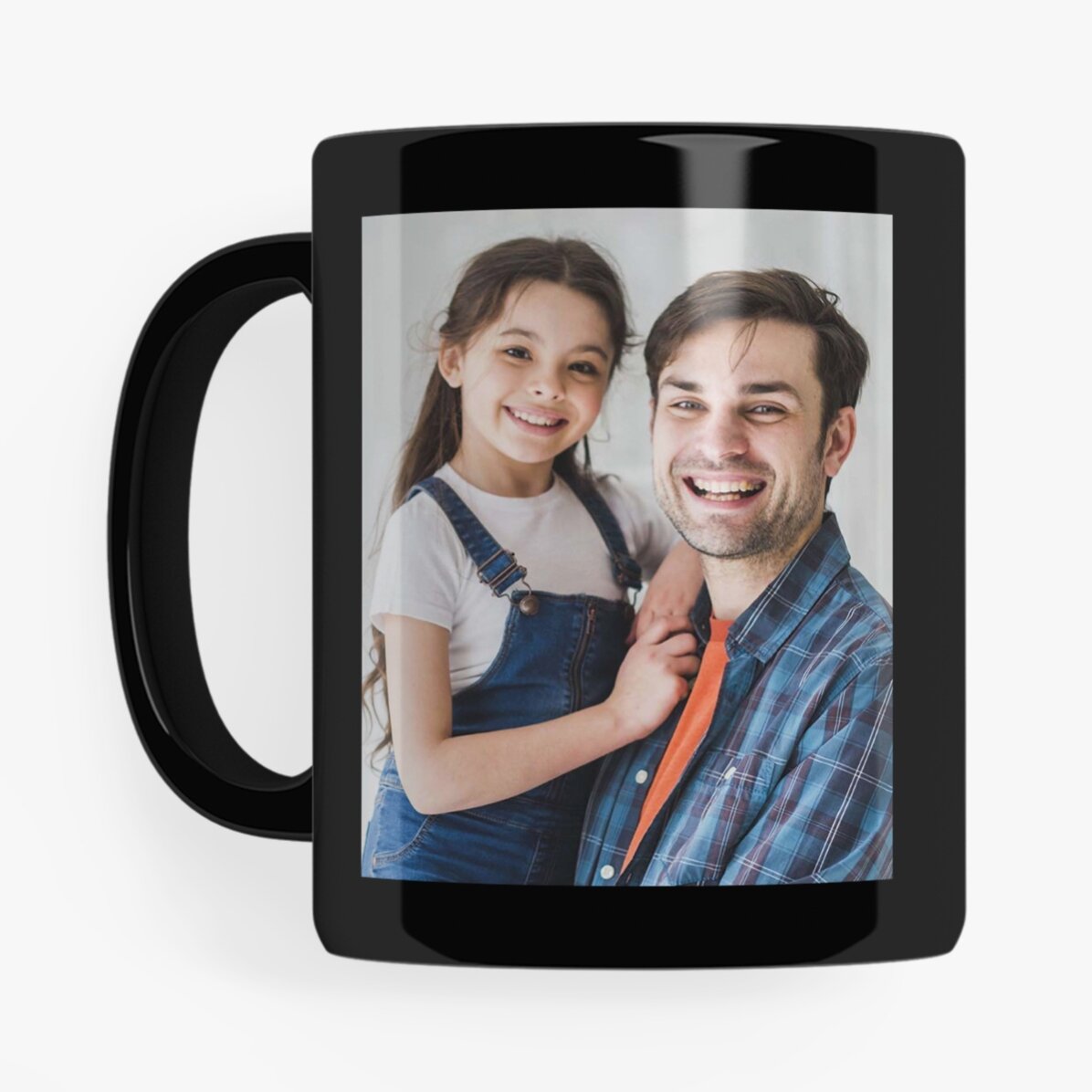 Cană neagră personalizată cu două fotografii