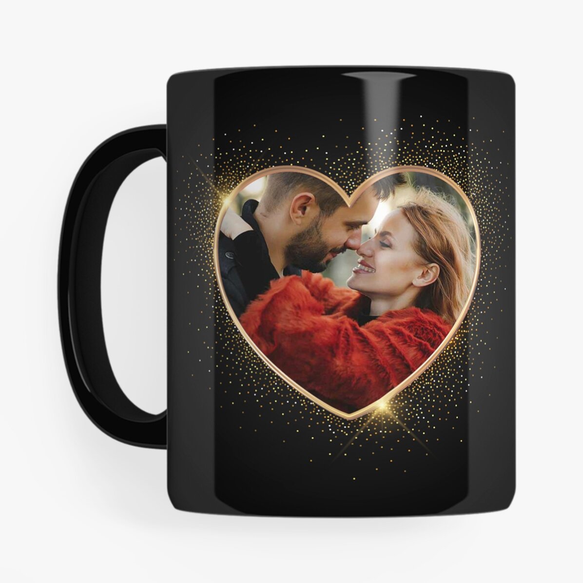 Cană neagră personalizată cu o poză și text - 2 suflete 