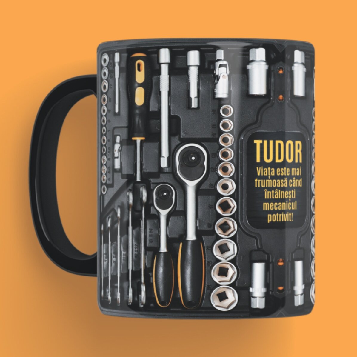 Cană neagră personalizată cu text pentru Mecanic 