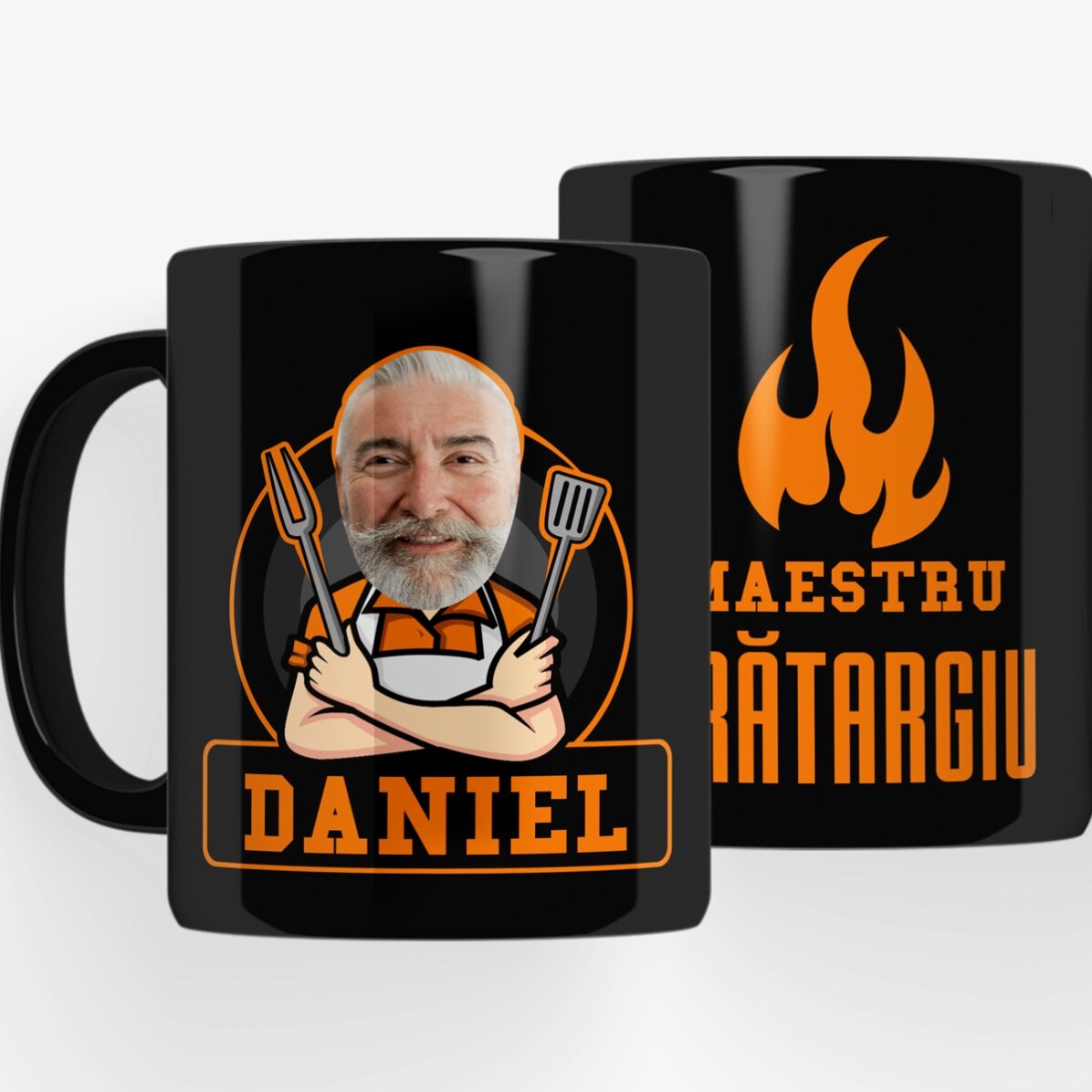 Cană neagră personalizată cu text pentru pasionații de grătar