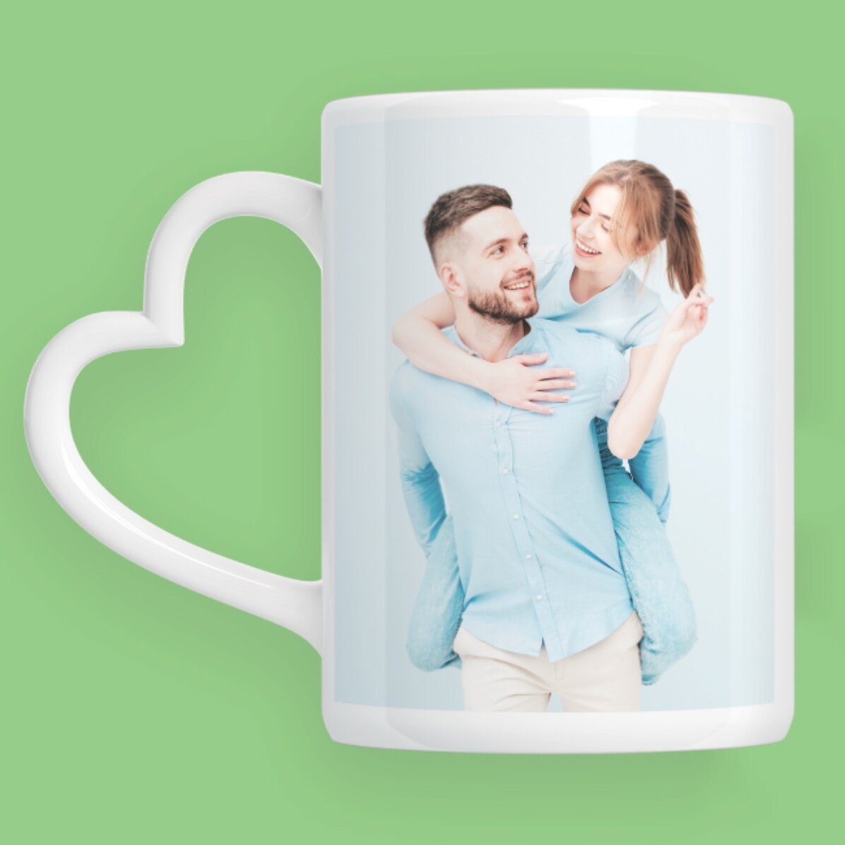 Personalised mug with 2 photos - heart-shaped handle model
