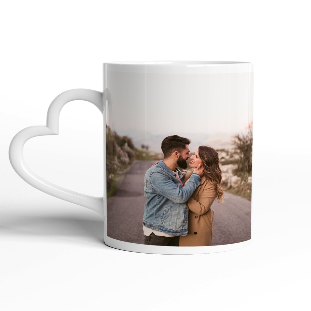 Personalised mug with 2 photos - heart-shaped handle model