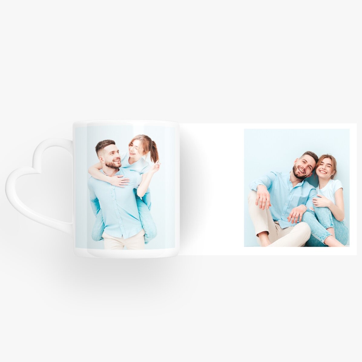 Personalised mug with 2 photos - heart-shaped handle model