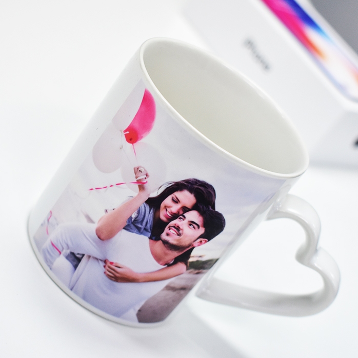 Personalised mug with 2 photos - heart-shaped handle model
