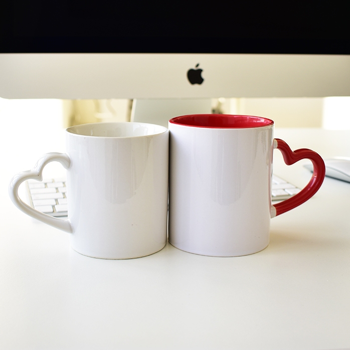 Personalised mug with 2 photos - heart-shaped handle model