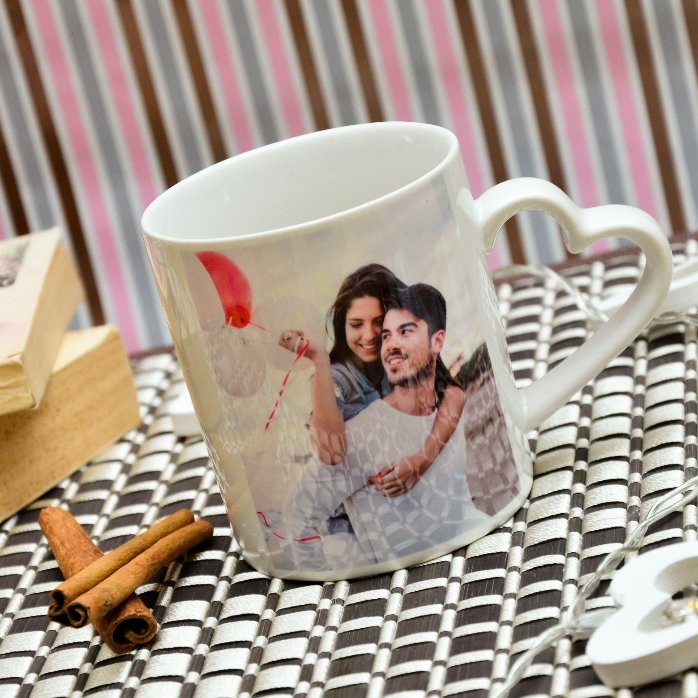 Personalised mug with 2 photos - heart-shaped handle model