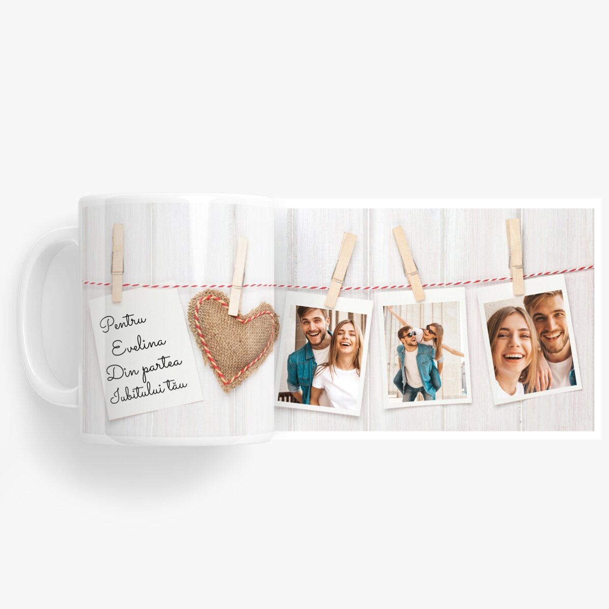 Cană personalizată cu 3 poze stil polaroid