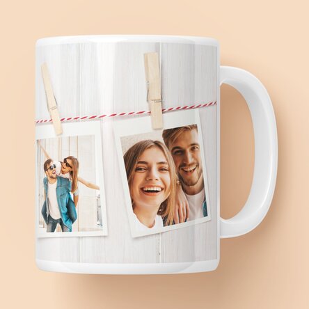 Cană personalizată cu 3 poze stil polaroid