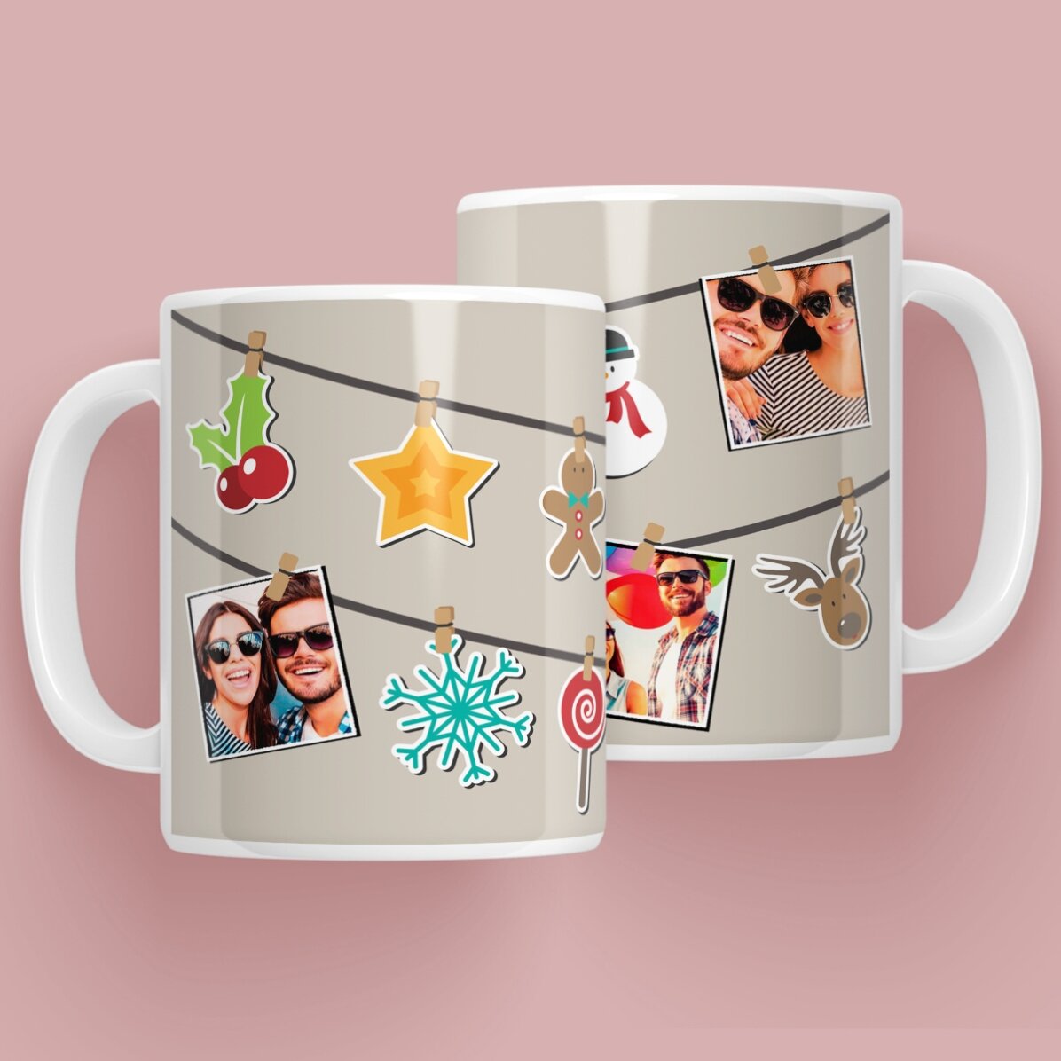 Cană personalizată cu 4 poze - model de Crăciun