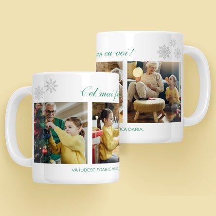 Cană personalizată cu 4 poze și mesaj de Crăciun pentru bunici