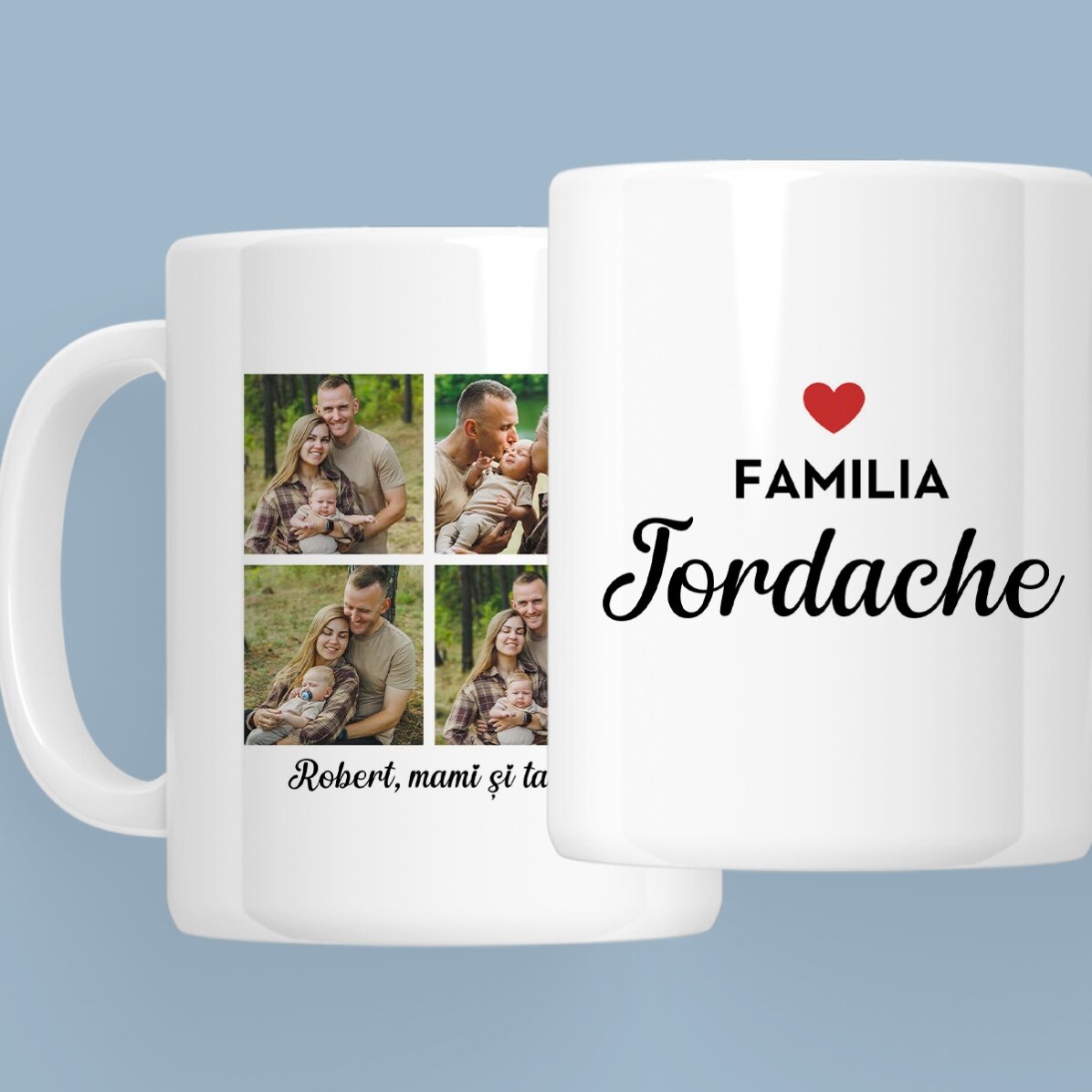 Cană personalizată cu 4 poze și text - Familie