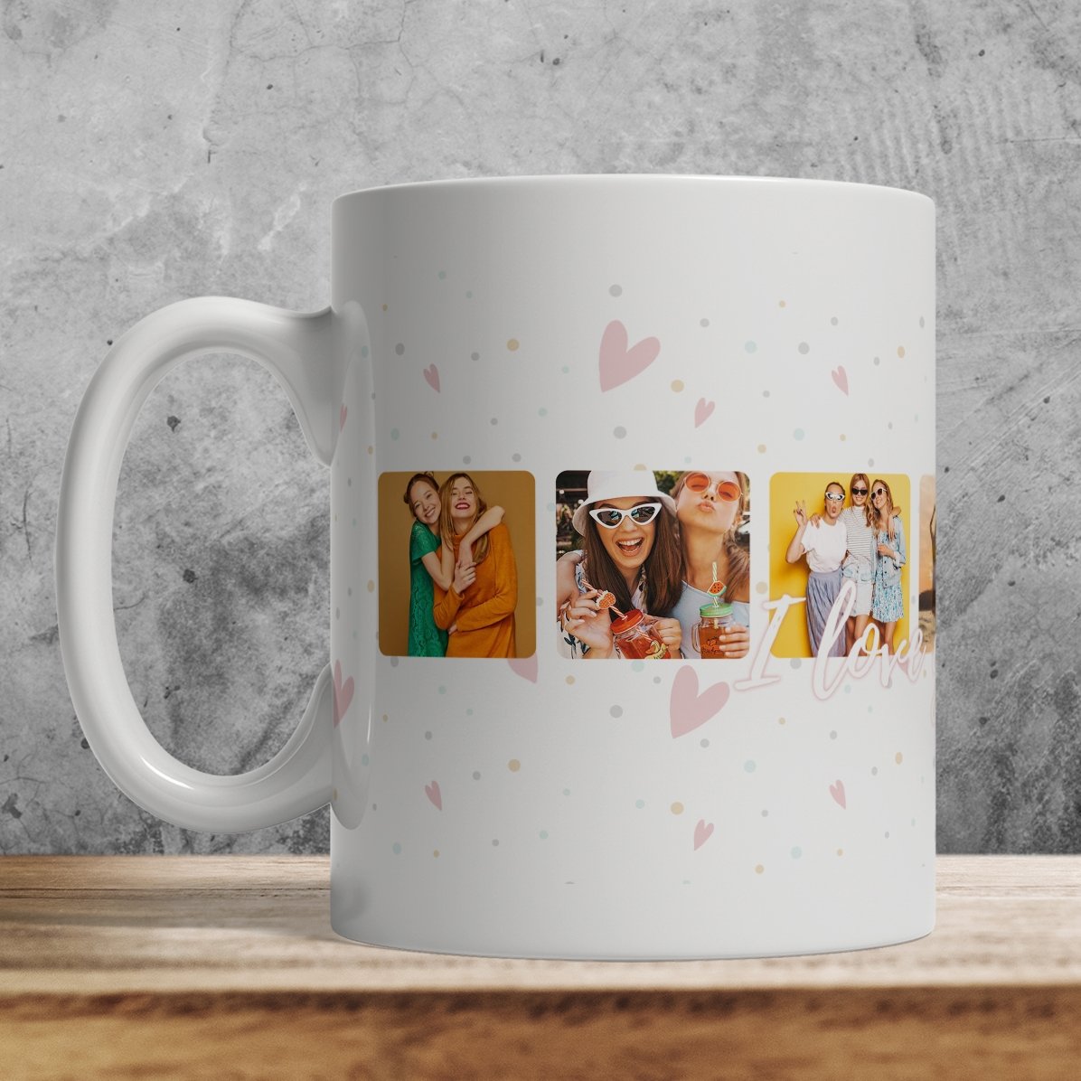 Cană personalizată cu 6 poze pătrate și text I love You - Celebrate love