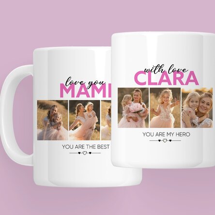 Cană personalizată cu 6 poze și text - With love