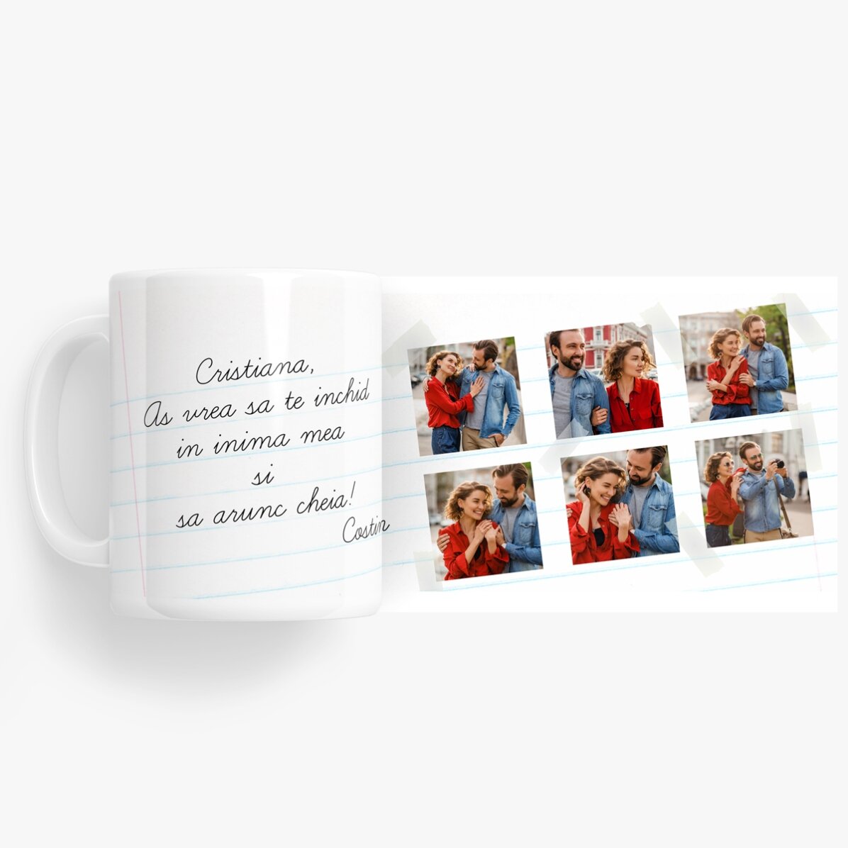 Personalised mug with 6 photos and classic text