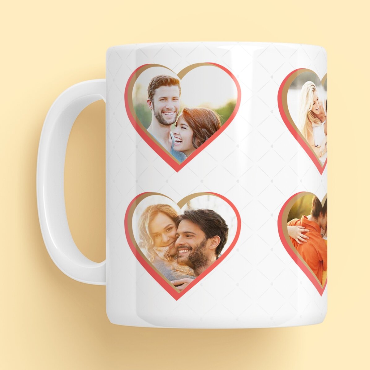 Cană personalizată cu 8 poze în formă de inimă