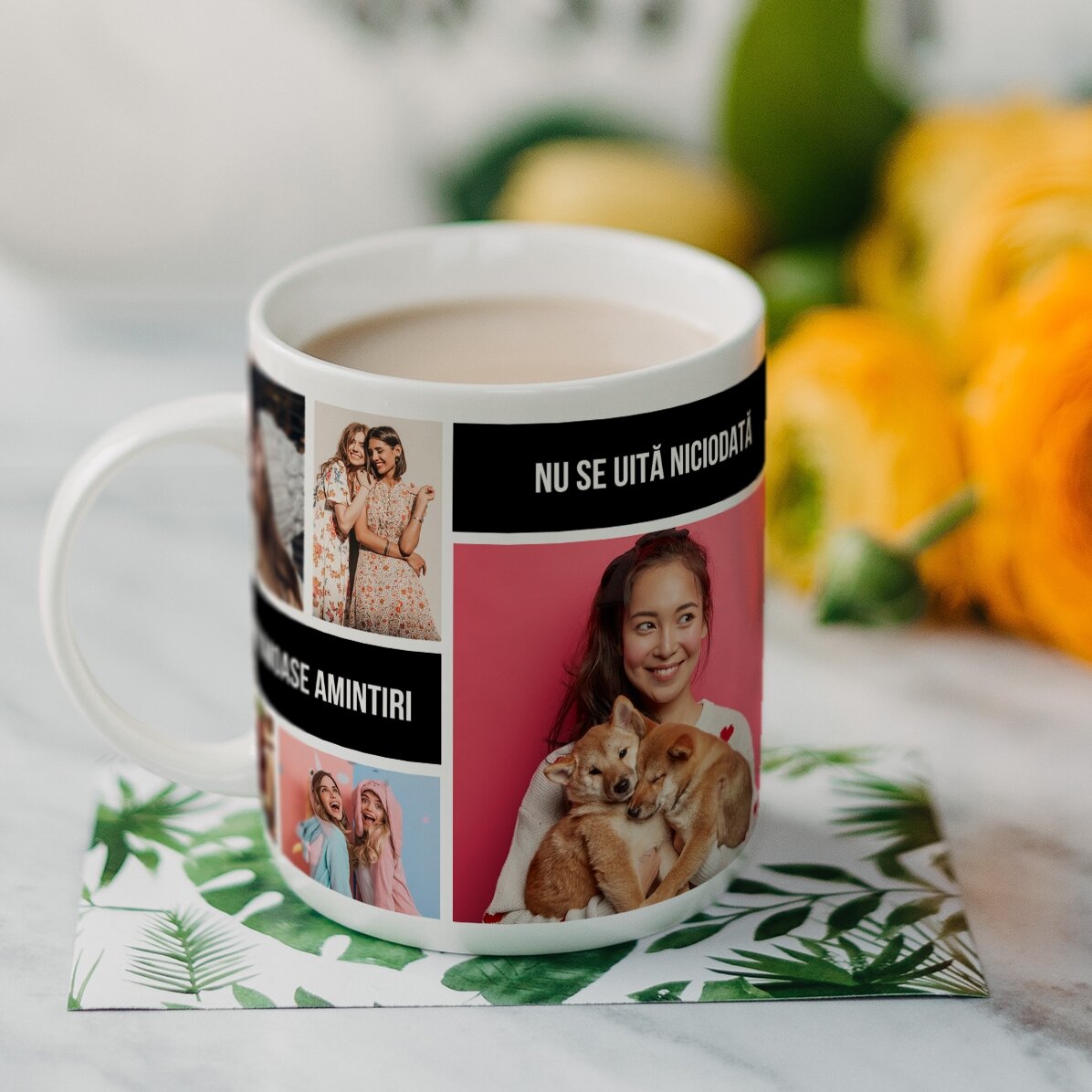 Cană personalizată cu 8 poze și text - Cele mai frumoase amintiri