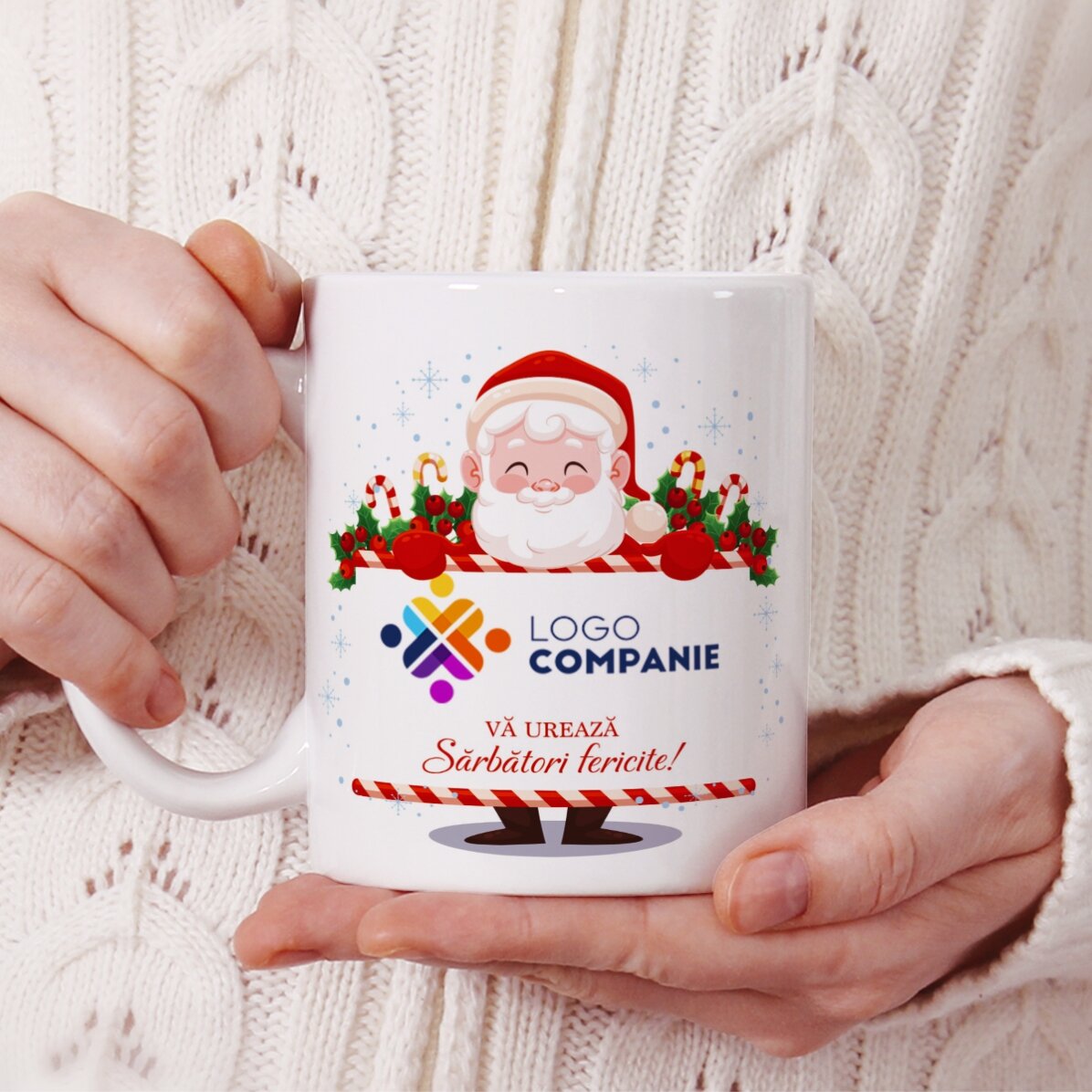 Cană personalizată cu logo și mesaj - Moș Crăciun
