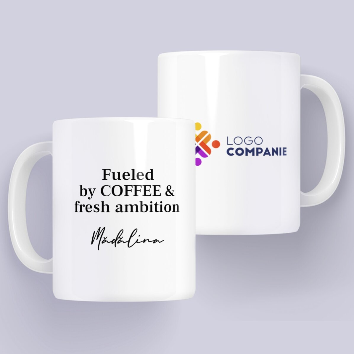 Personalised mug with logo and message