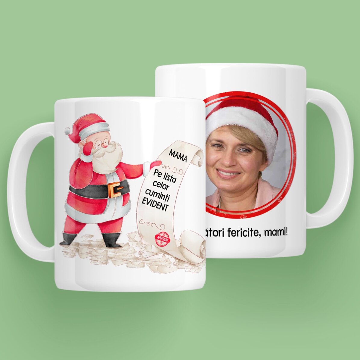 Cană personalizată cu mesaj și poză - Lista moșului