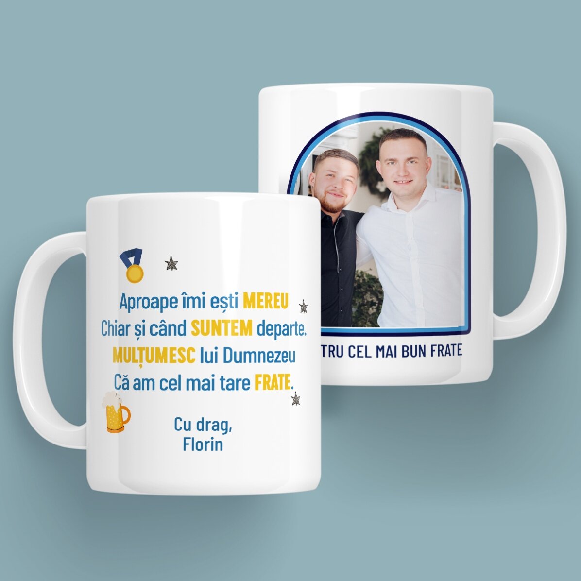 Cană personalizată cu mesaj și poză pentru frate x Flick