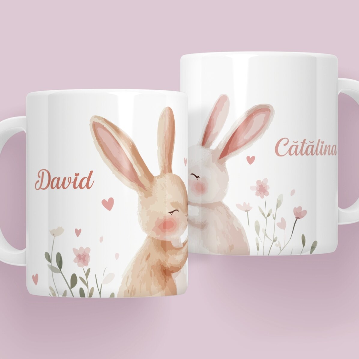 Personalised mug with name - Rabbits in love