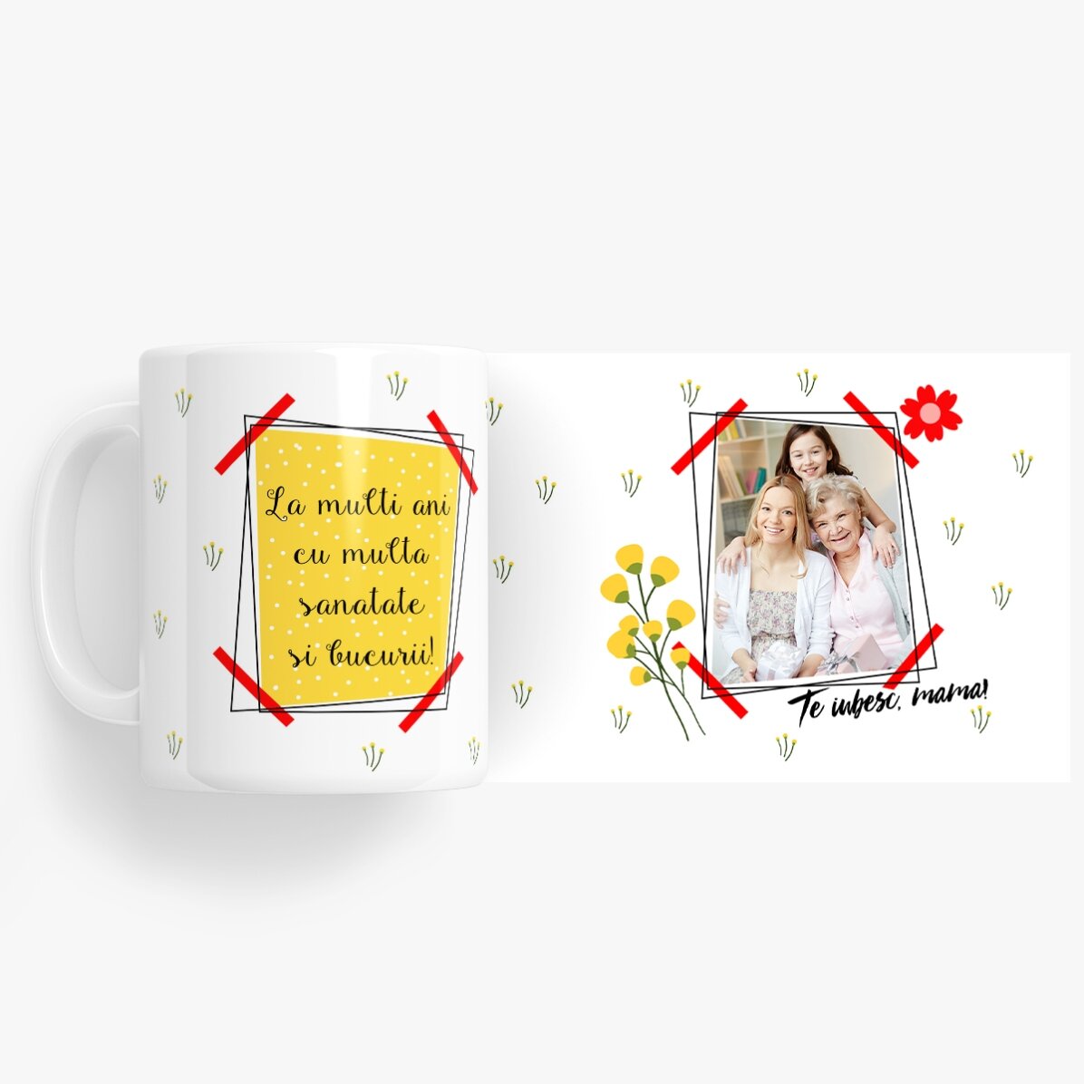 Cană personalizată cu o poză și text - Te iubesc, mama!