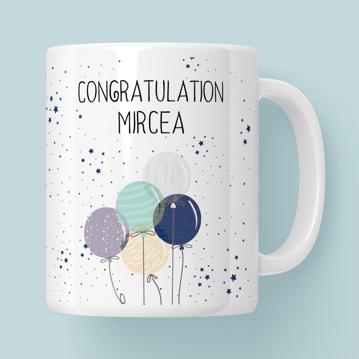 Personalised mug with text - Colourful balloons
