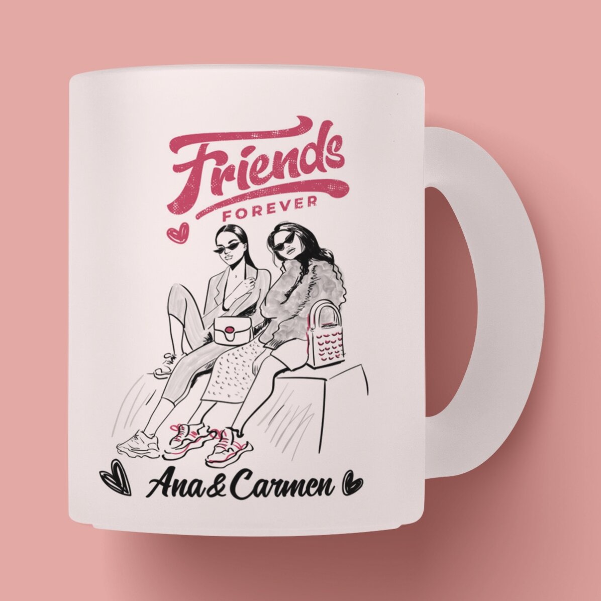 Cană sticlă mată personalizată cu text - Best friends 