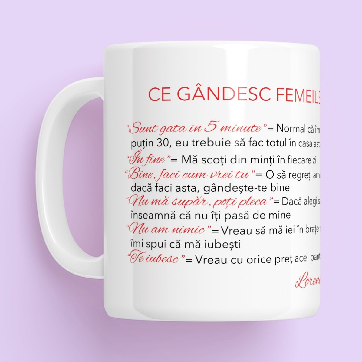 Cană personalizată cu text - Ce gândesc femeile