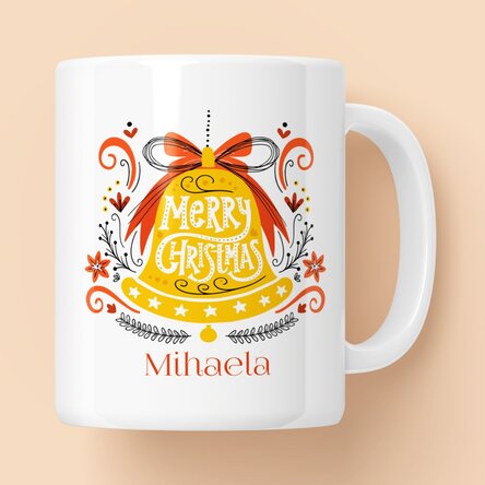Cană personalizată cu text - Clopot Merry Christmas