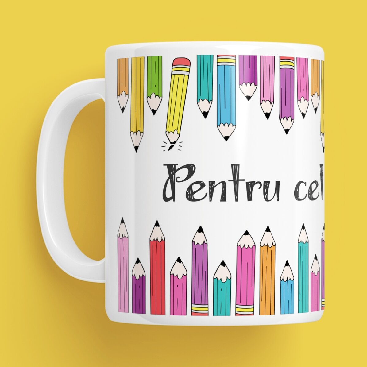 Cană personalizată cu text - Creioane colorate