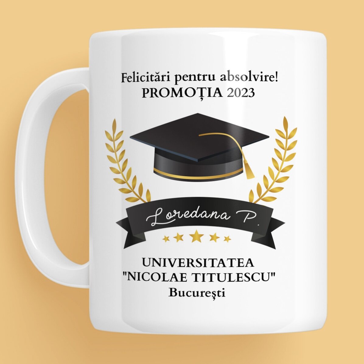 Cană personalizată cu text - Felicitări pentru absolvire