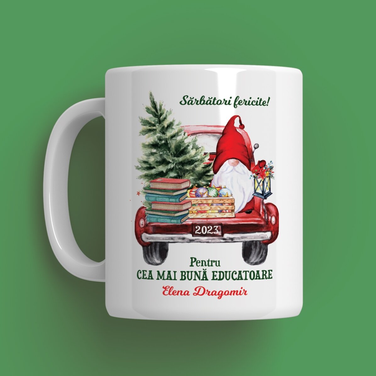 Cană personalizată cu text - Model de Crăciun pentru profesori / educatoare
