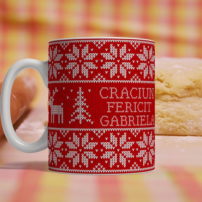 Cană personalizată cu text - model de Crăciun
