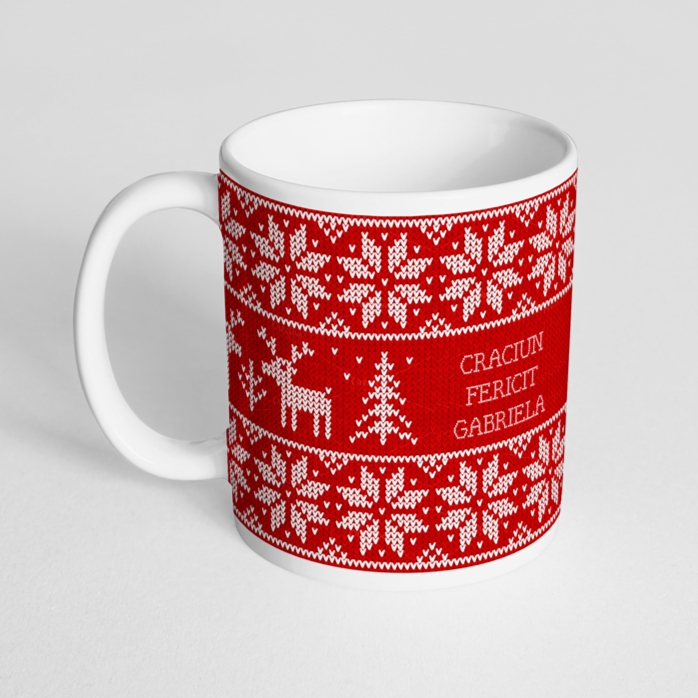 Cană personalizată cu text - model de Crăciun