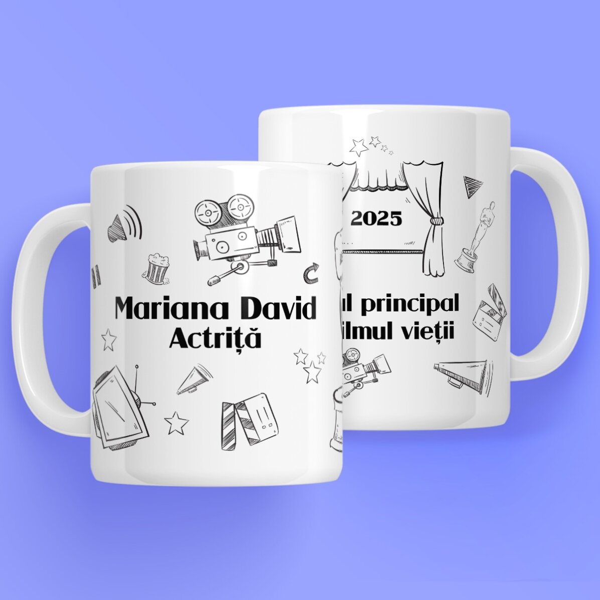 Cană personalizată cu text pentru actori - Hand drawn set
