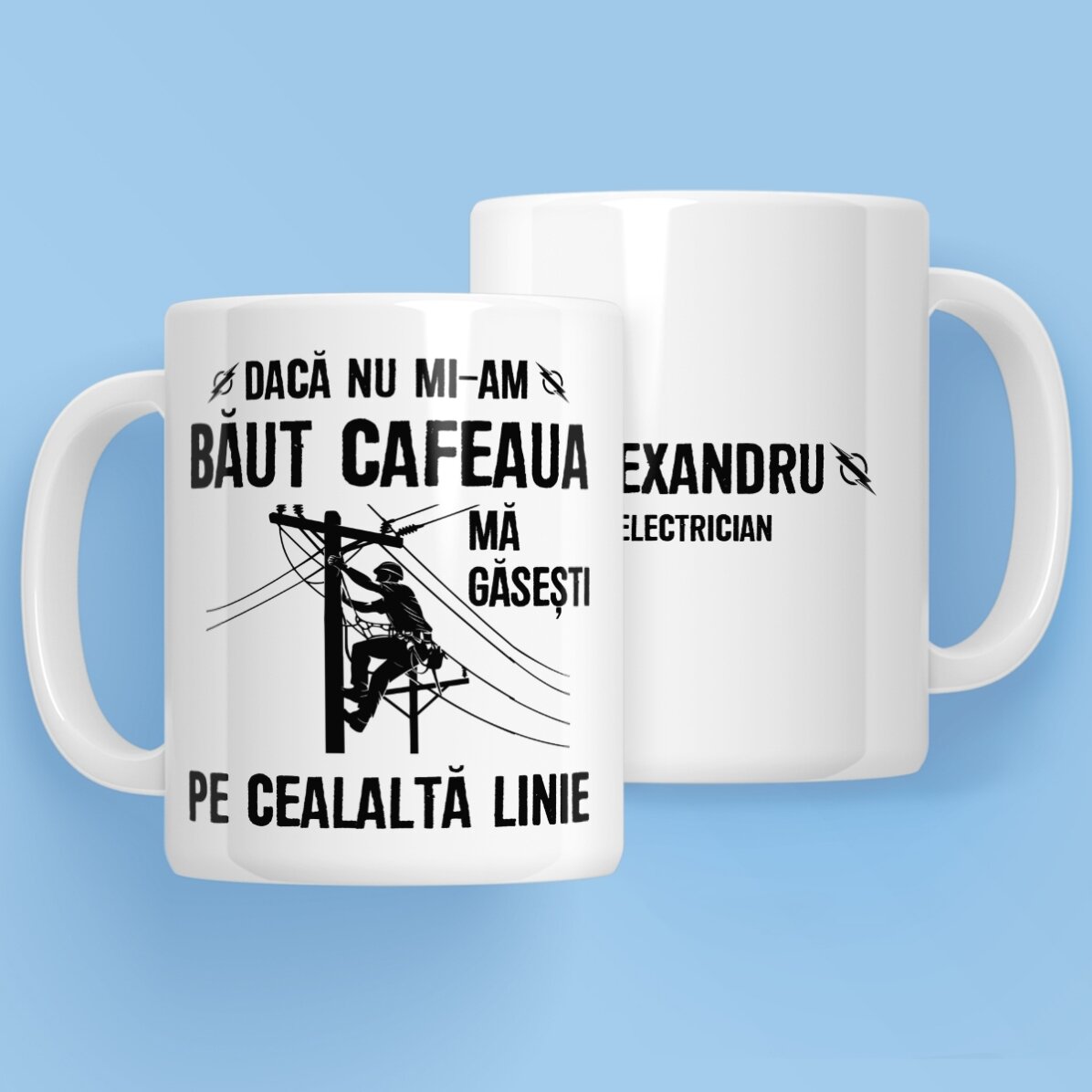 Personalised mug with text for electricians - High voltage