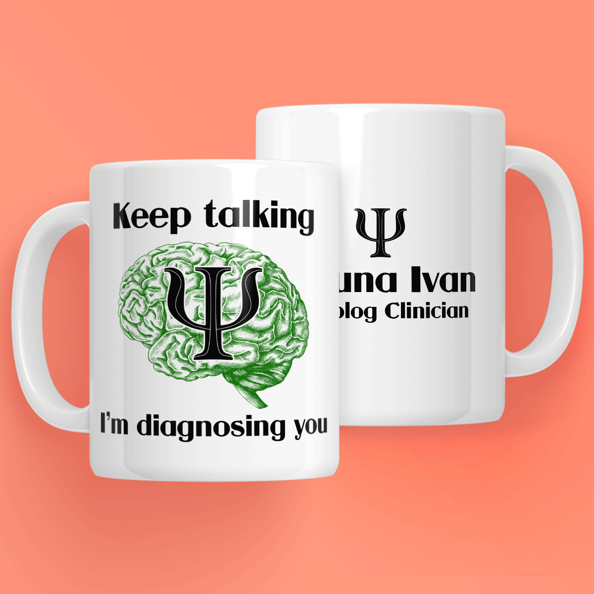 Personalised mug with text for psychologists - Psyche