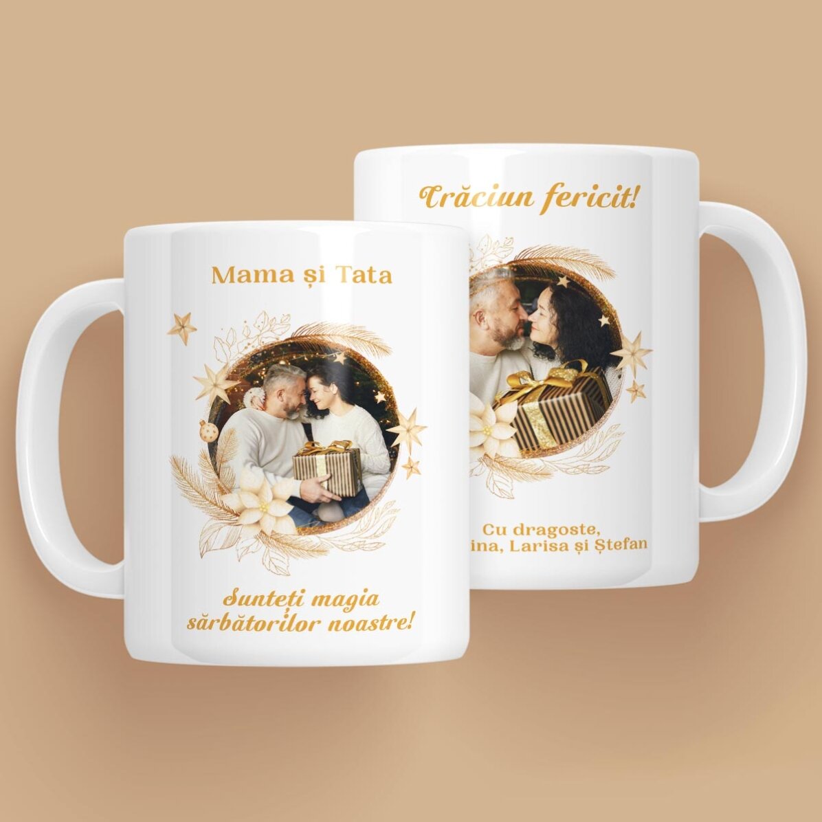 Cană personalizată cu text și 2 poze - Magia sărbătorilor