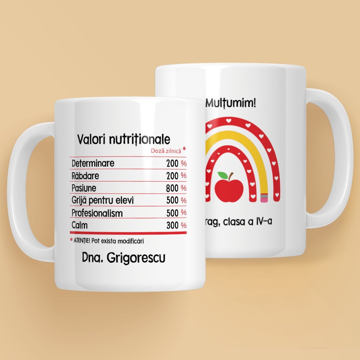 Personalised mug with text – Nutritional values for teachers