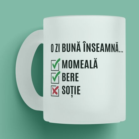 Cană sticlă mată personalizată cu text - Ziua pescarului 