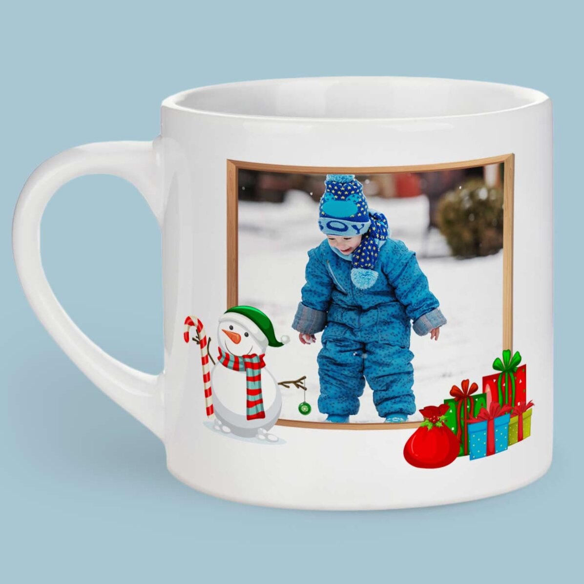 Personalised mug for children with a photo - Snowman